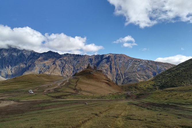 Kazbegi Tour from Tbilisi 2022 - Gergeti Trinity Church beneath Mount Kazbek